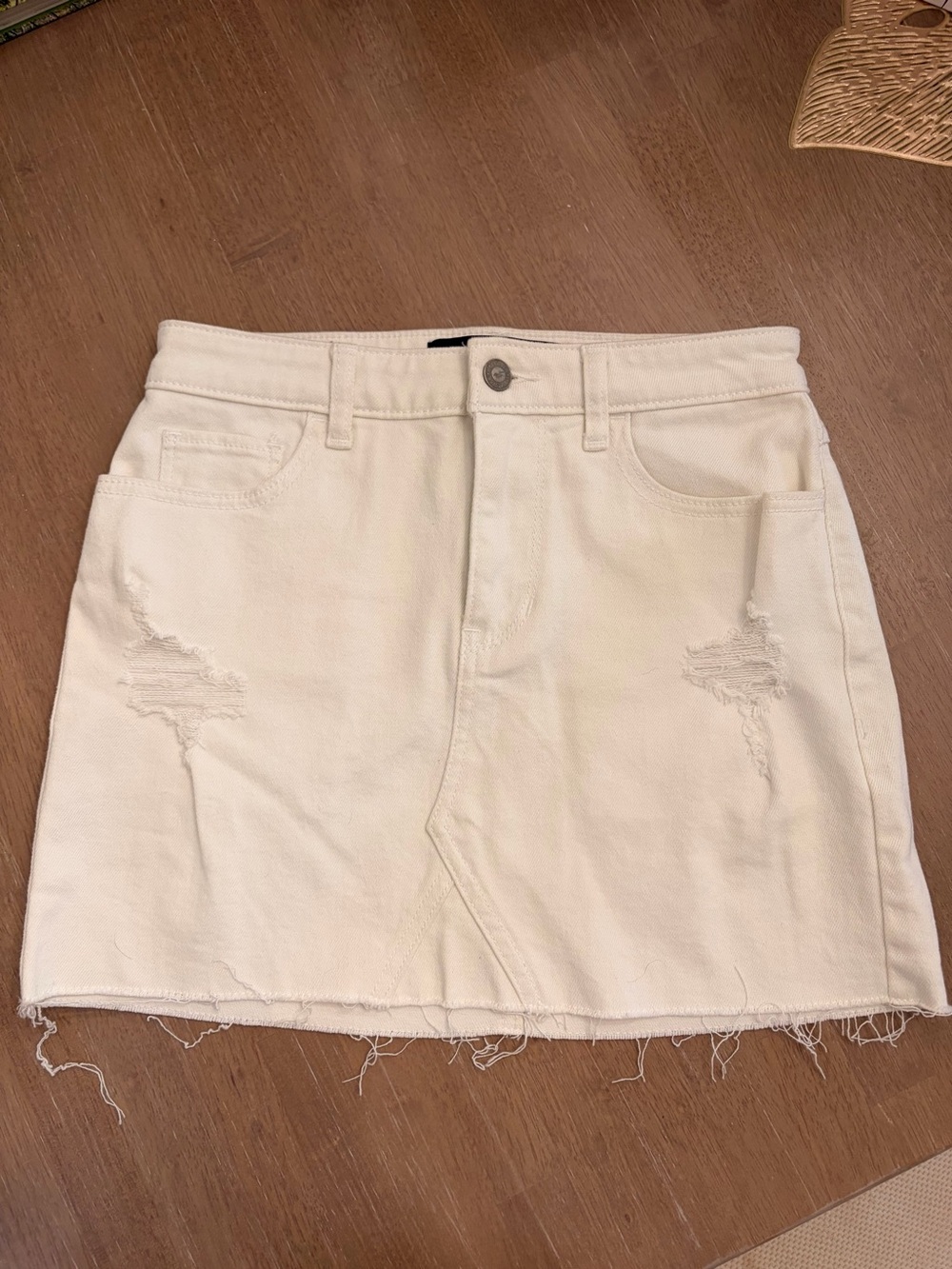 Hollister white Distressed Denim Mini Skirt